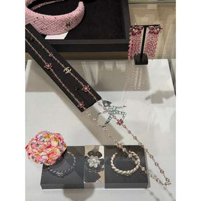 CC 26C Pink Crystal Flower Long Necklace