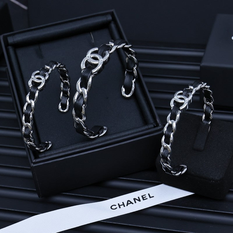 CC 25P Black Leather Open Cuff Bracelet