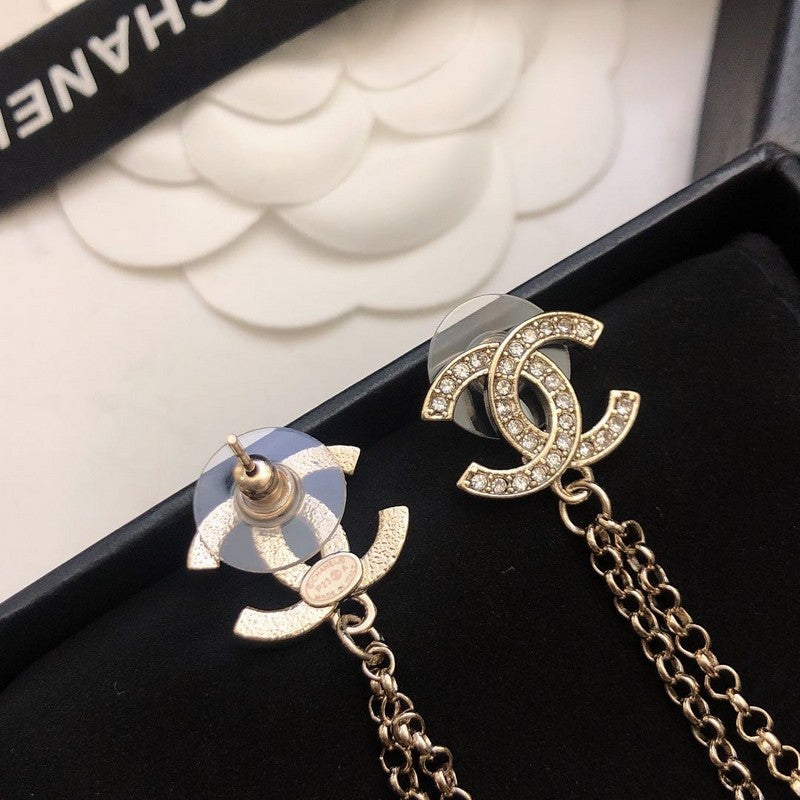 CC Pink Crystal Long Chain Earrings