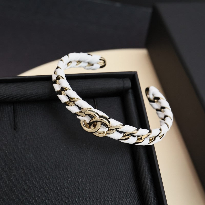 CC 26C Black & White Leather Gold Bracelet