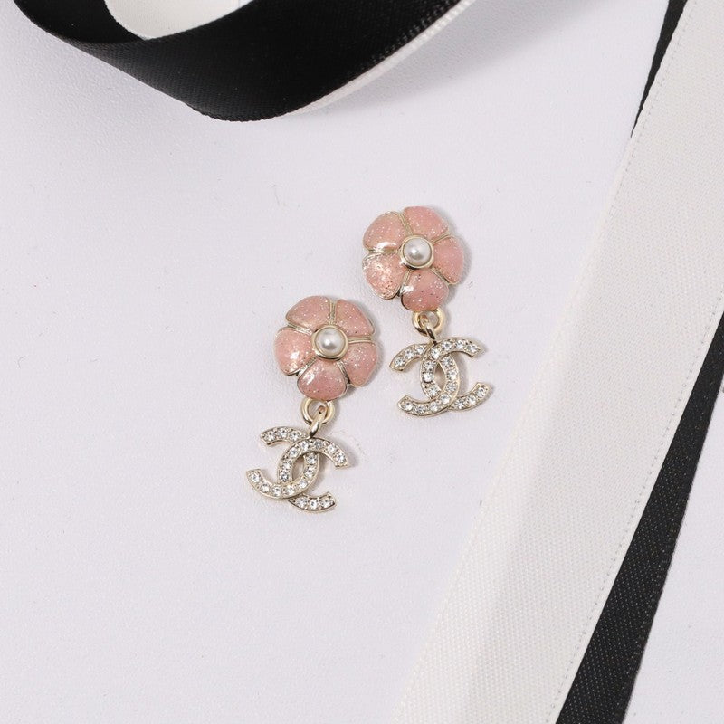 CC Black & Pink Camellia Diamond Earrings