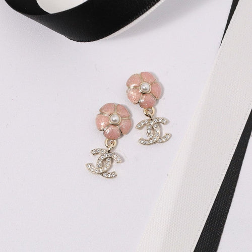 CC Black & Pink Camellia Diamond Earrings