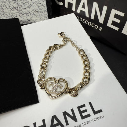 CC Heart Diamond Gold Chain Bracelet