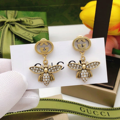 GG Diamond Bee Drop Earrings
