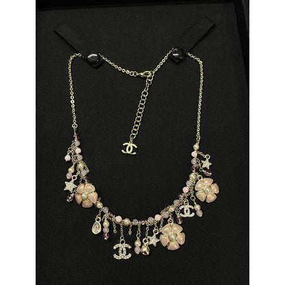 CC Pink Enamel Camellia Pearl Necklace