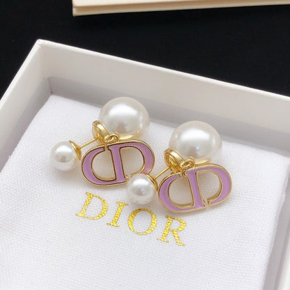 CD Tribales Pink Logo Pearl Earrings