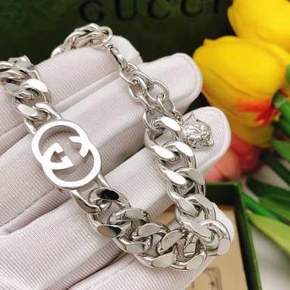 GG Interlocking G White Gold Chain Bracelet