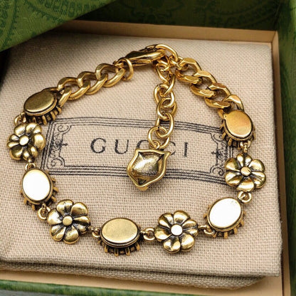 GG Color Crystal Flower Gold Chain Bracelet