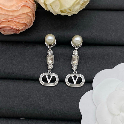 Vlogo Crystal Pearl Long Earrings