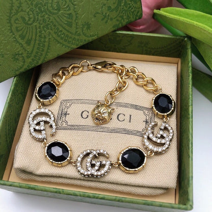 GG Interlocking G Black Crystal Bracelet