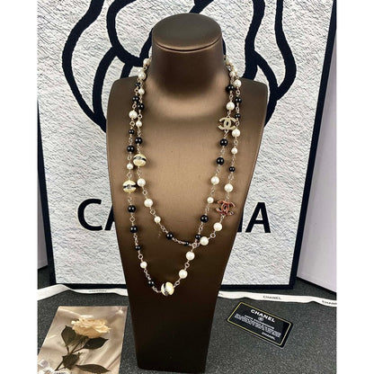 CC Black & White Beads Pearl Long Necklace