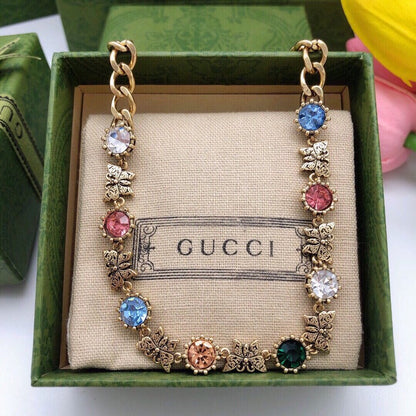 GG Color Crystal Gold Chain Necklace