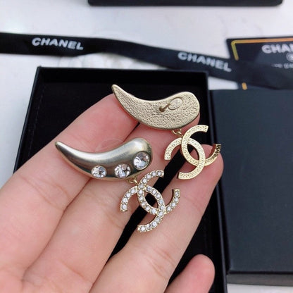CC Feather Diamond Gold Earrings