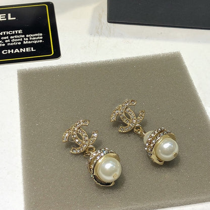 CC Diamond Pearl Ball Earrings