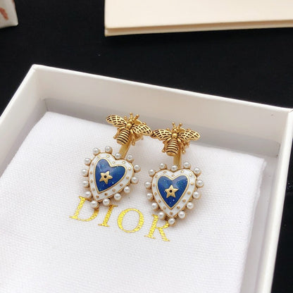CD Bee Blue Heart Drop Earrings