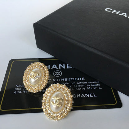 CC Pearl & Diamond Oval Earrings