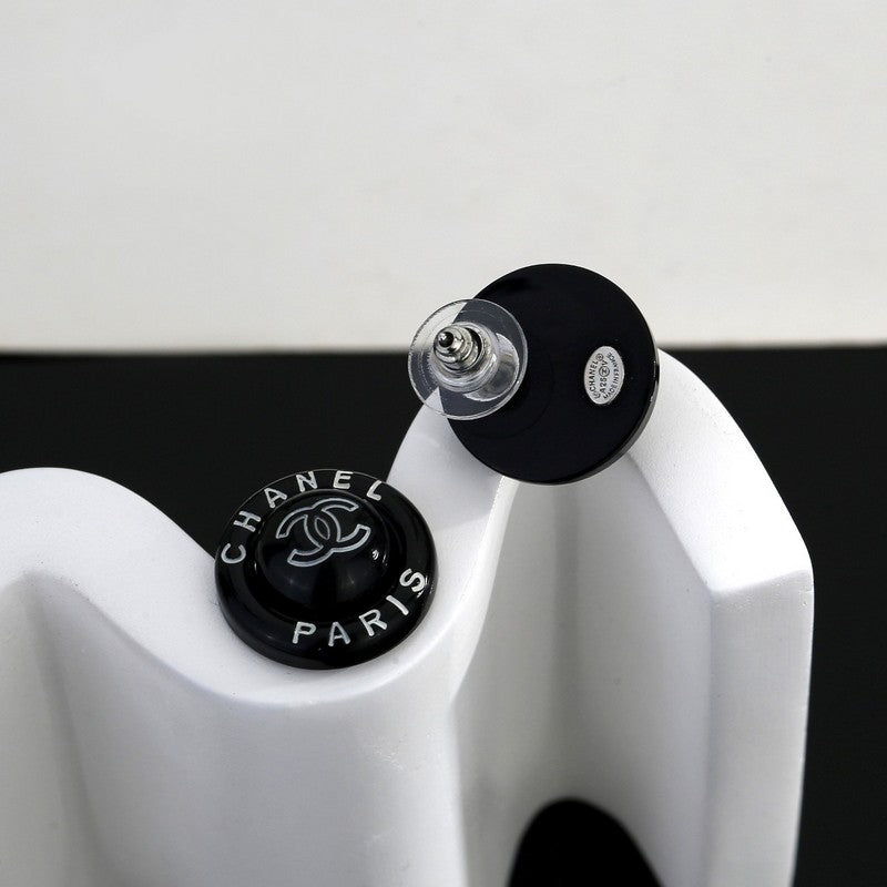 CC Black Round Earrings