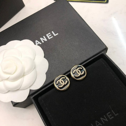 CC Black & White Diamond Gold Earrings