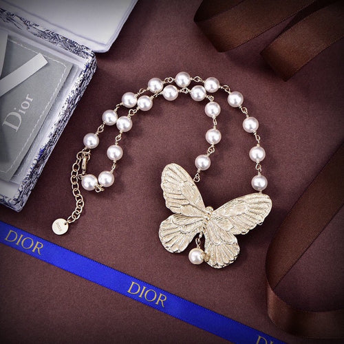 CD Butterfly Pearl Choker Necklace