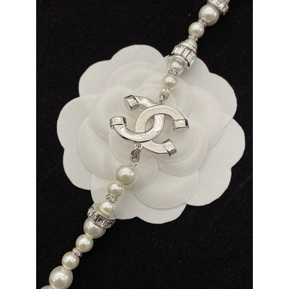 CC White Gold Pearl Long Necklace