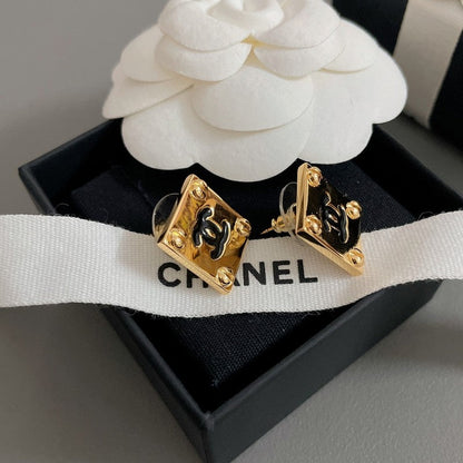 CC Black Gold Square Earrings