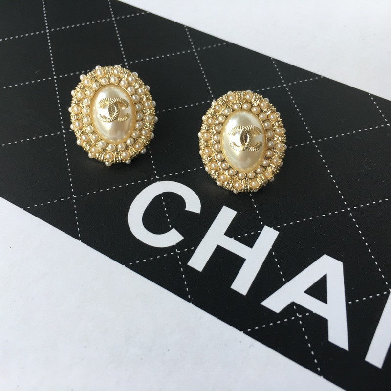 CC Pearl & Diamond Oval Earrings