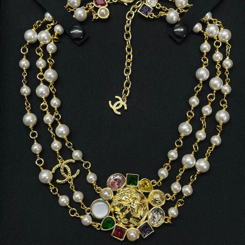 CC Color Crystal Pearl Chain Necklace