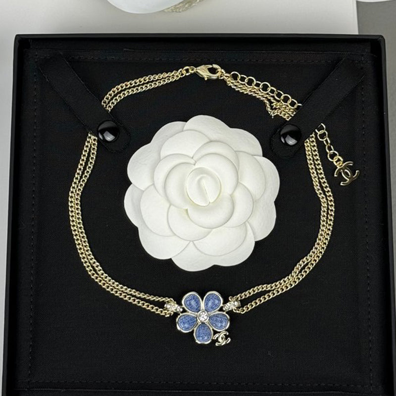 CC 26C Blue Flower Choker Necklace