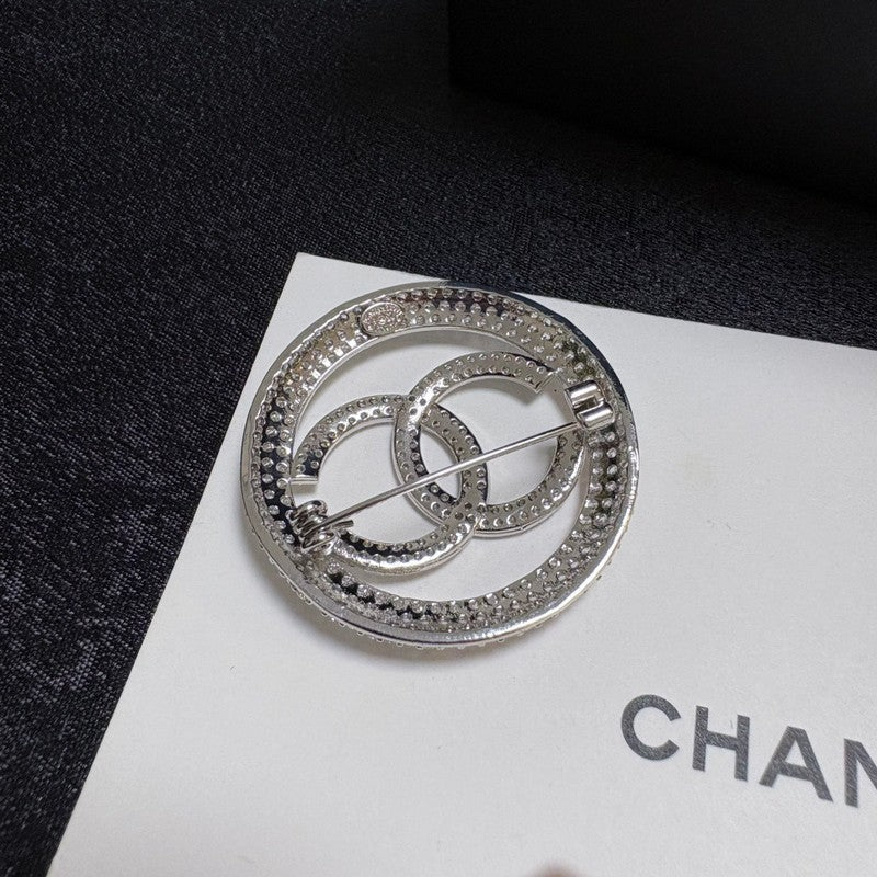 CC Pave Diamond Round Brooch