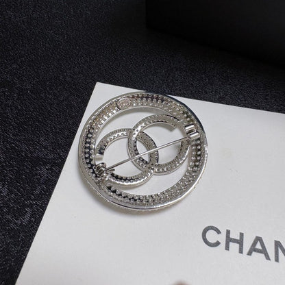 CC Pave Diamond Round Brooch