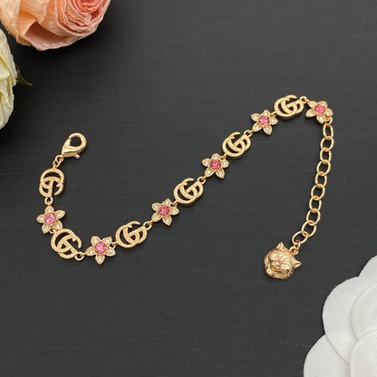 GG Interlocking G Pink Flower Bracelet