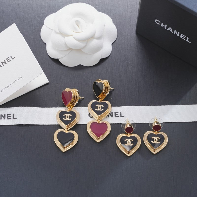 CC Black & Red Heart Gold Earrings