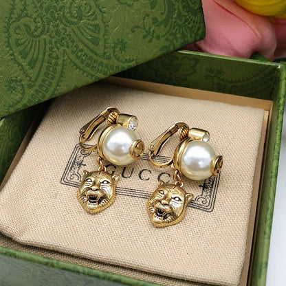 GG Lion Pearl Earrings