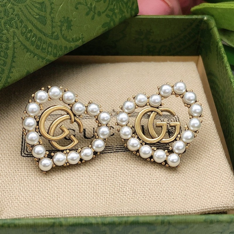 GG Pearl Heart Earrings