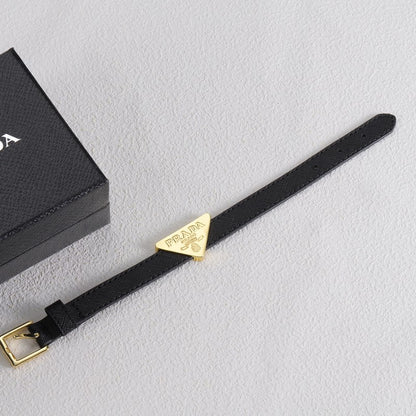 Pra Black Leather Gold Bracelet