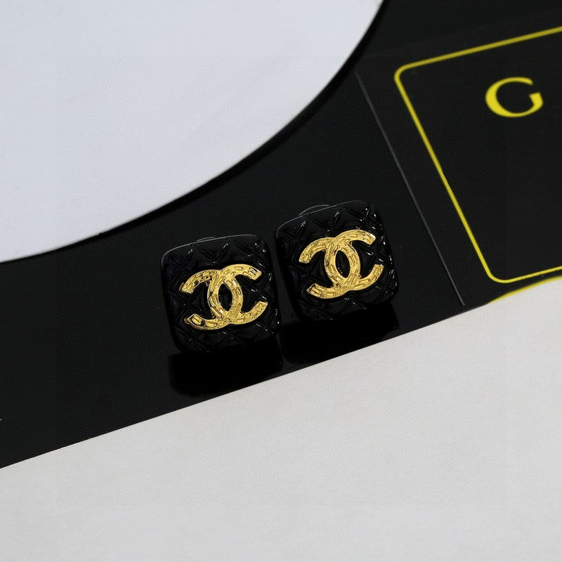 CC Black Gold Square Earrings