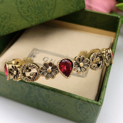 GG Vintage Red Crystal Flower Bracelet
