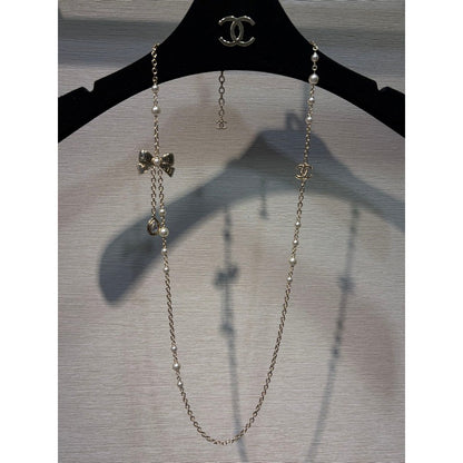 CC 25K Bow-Knot Pearl Long Necklace