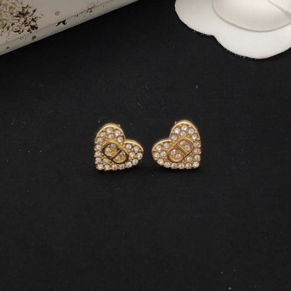 CD Diamond Heart Gold Earrings