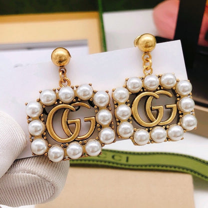GG Pearl Drop Sqaure Earrings