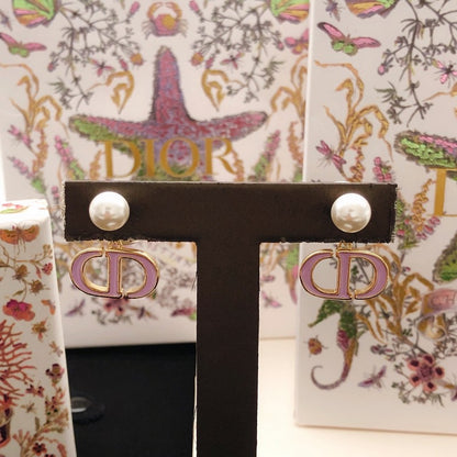 CD Tribales Pink Logo Pearl Earrings