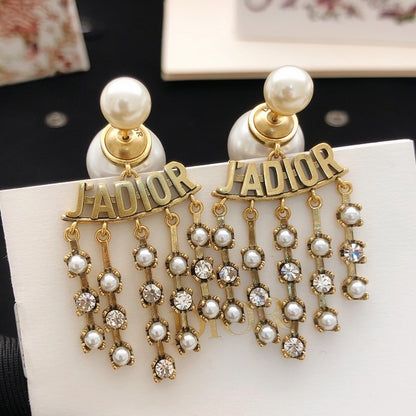 CD Tribales Tassel Pearl & Gold Earrings