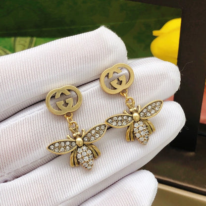 GG Diamond Bee Drop Earrings