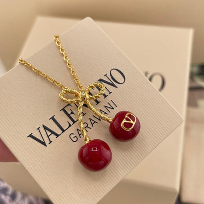 VLogo Red Cherry Gold Necklace