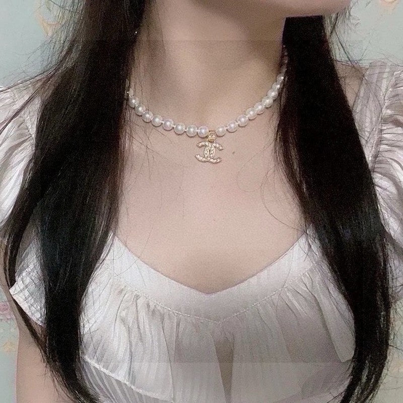 CC Pearl Chain Diamond Necklace