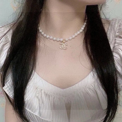 CC Pearl Chain Diamond Necklace