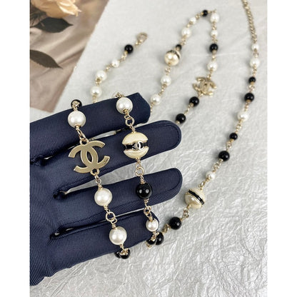 CC Black & White Beads Pearl Long Necklace