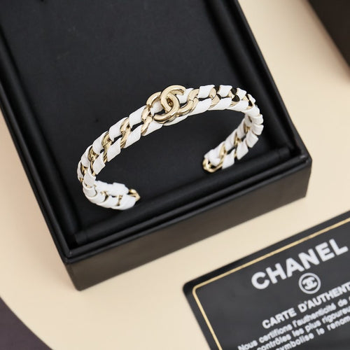 CC 26C Black & White Leather Gold Bracelet