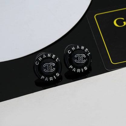 CC Black Round Earrings