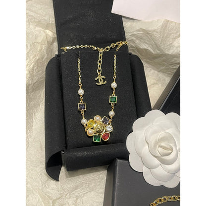 CC Color Crystal Flower Gold Necklace
